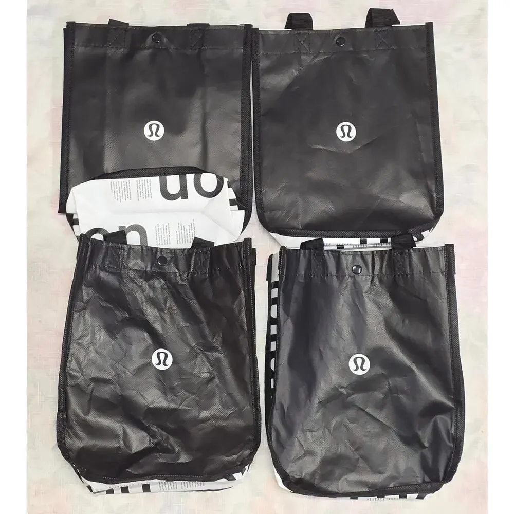 Lululemon Reusable Shopping Tote Bags Set of 4 Small Black Logo Gym- 11x9
